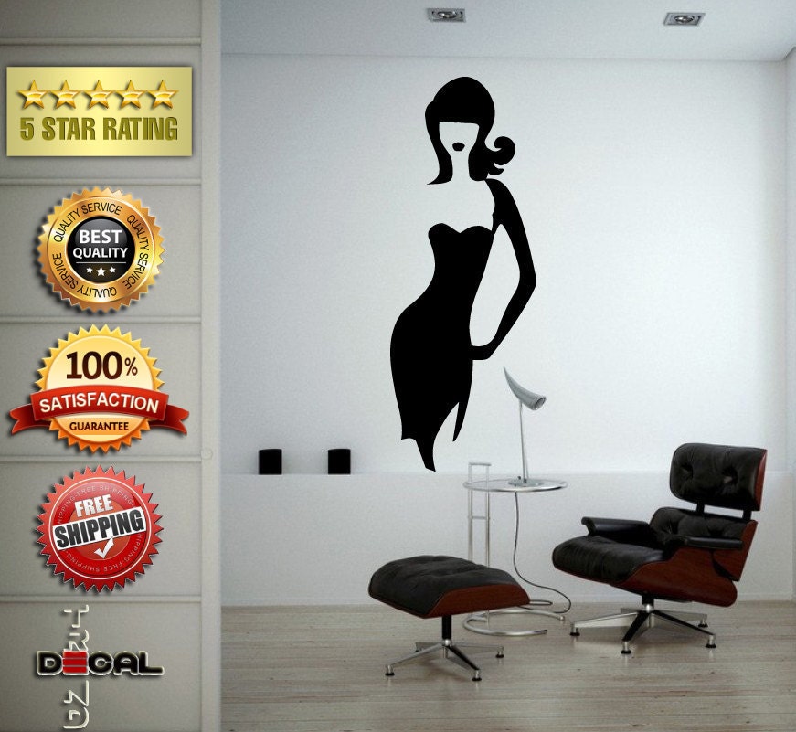 Flower Pattern Dress Girl Model Bride Beautiful Fashion Woman Pretty Design Wall Window Sticker Decal Vinyl Silhouette Decor L1872