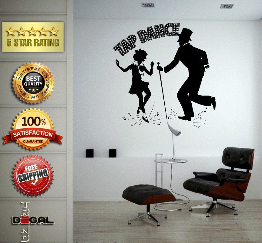 Tap Dance Dancing People Music Notes Melody Wall Window Sticker Decal Vinyl Silhouette Decor L1877