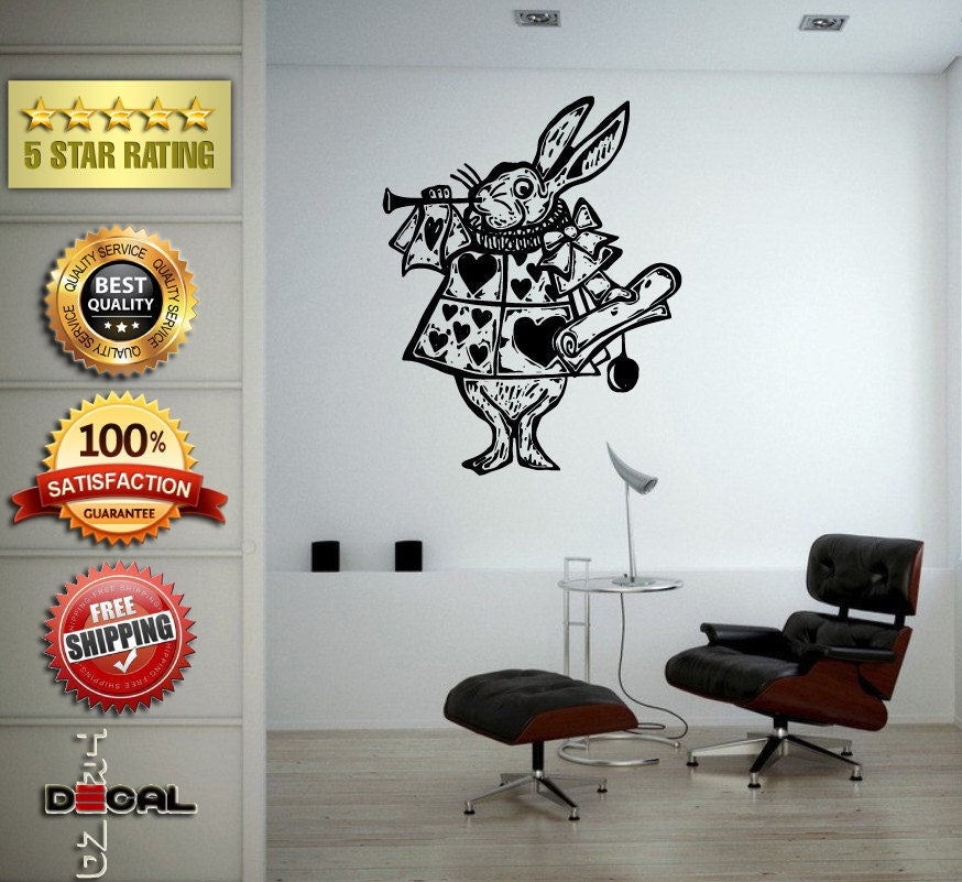 White Rabbit Wonderland Adventures Story Wall Window Sticker Decal Vinyl Silhouette Decor L1882
