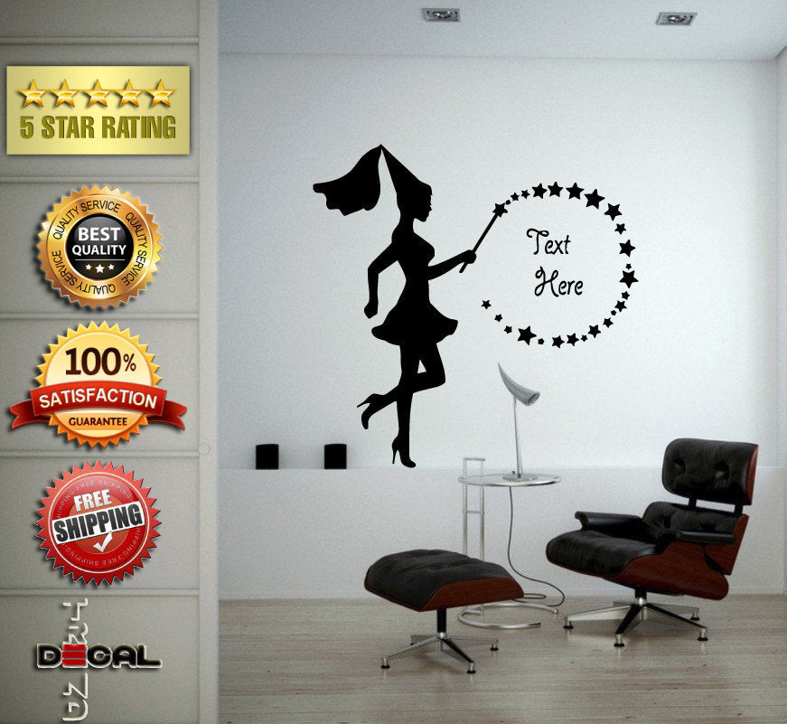 Fairy Magic Wand Fairy Dust Your Custom Personal Text Wall Window Sticker Decal Vinyl Silhouette Decor L1884