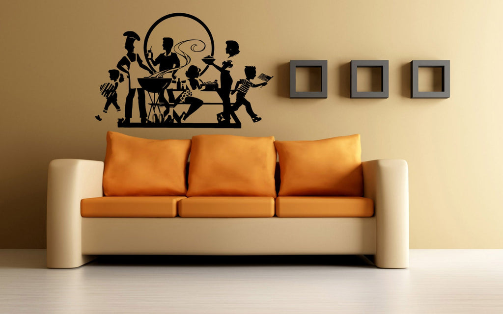 Family Cooking Eating Kitchen Dining Room Happy Family Wall Window Sticker Decal Vinyl Silhouette Decor L1894