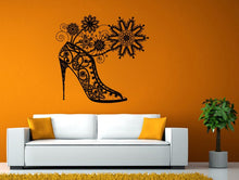 Load image into Gallery viewer, Fall Shoe High Heal Flower Design Woman's Shoes Girl Fashion Wall Window Sticker Decal Vinyl Silhouette Decor L1904