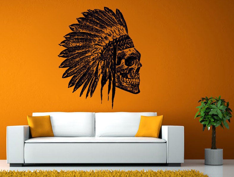 Skull Indian Mayan Head Ancient Warrior Wall or Window Sticker Decal Vinyl Fathead Mural Decor L1999