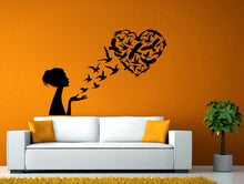 Load image into Gallery viewer, Girl Releasing Birds Love Heart Wall or Window Sticker Decal Vinyl Fathead Mural Decor L2005