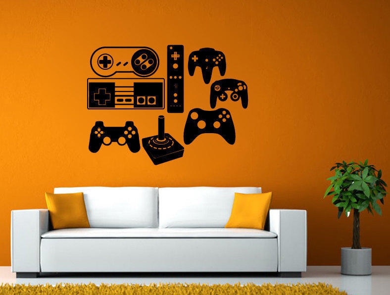 Video Game Controller Joystick Gamer Gaming Play Tv Wall or Window Sticker Decal Vinyl Fathead Mural Decor L2012