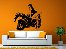 Load image into Gallery viewer, Girl Sport Bike Motorcycle Crotch Rocket Racing Wall or Window Sticker Decal Vinyl Fathead Mural Decor L1929