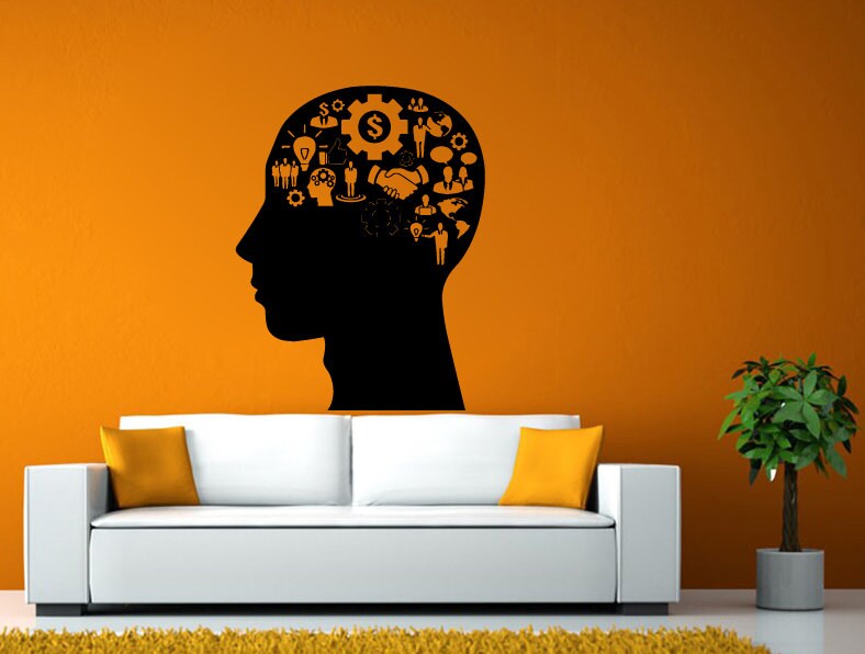 Human Man Brains World Inside Thoughts Gears Knowledge Wall or Window Sticker Decal Vinyl Fathead Mural Decor L1935