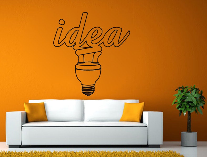 Idea Word Bulb Light Bulb Typography Wall or Window Sticker Decal Vinyl Fathead Mural Decor L1937