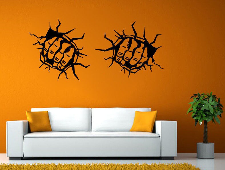 Fists Punching Through A Wall Strong Arms Hands Demolition Wall Window Vehicle Sticker Decal Vinyl Fathead Mural Decor L2052