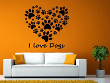 Load image into Gallery viewer, I Love Dogs Heart Shaped Many Dog Paws Wall Window Vehicle Sticker Decal Vinyl Fathead Mural Decor L2053