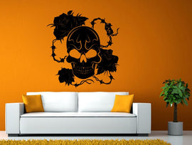 Angry Scull Rose Roses Flowers Floral Wall or Window Sticker Decal Vinyl Fathead Mural Decor L1959