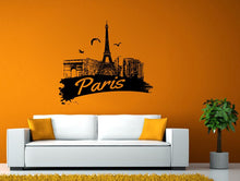 Load image into Gallery viewer, Paris Eiffel Tower Paris Flying Birds City Town Skyline View Wall or Window Sticker Decal Vinyl Fathead Mural Decor L1960