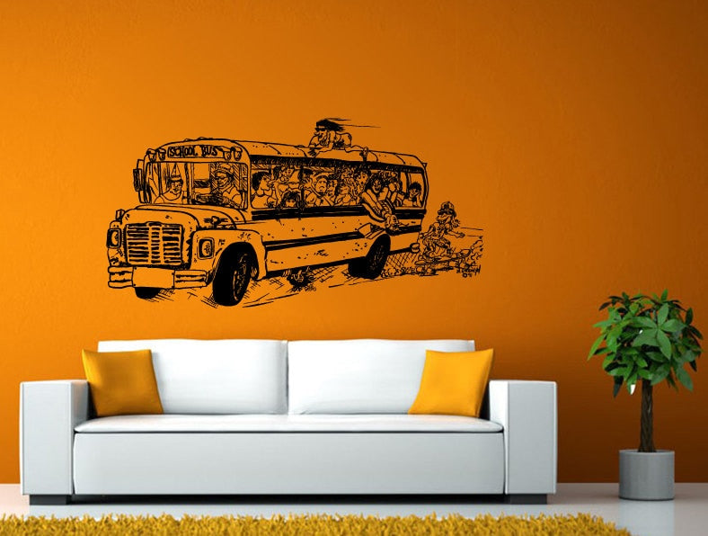 School Bus Loaded With Crazy Kids Wall or Window Sticker Decal Vinyl Fathead Mural Decor L1965