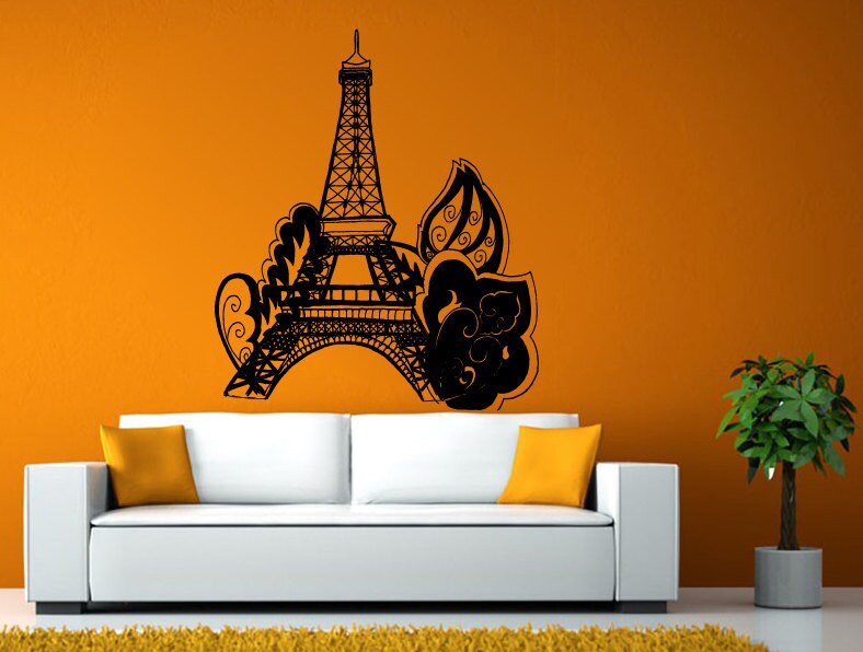 Eiffel Tower Paris Flowers Wall or Window Sticker Decal Vinyl Fathead Mural Decor L1969