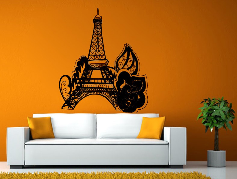 Eiffel Tower Paris Flowers Wall or Window Sticker Decal Vinyl Fathead Mural Decor L1969