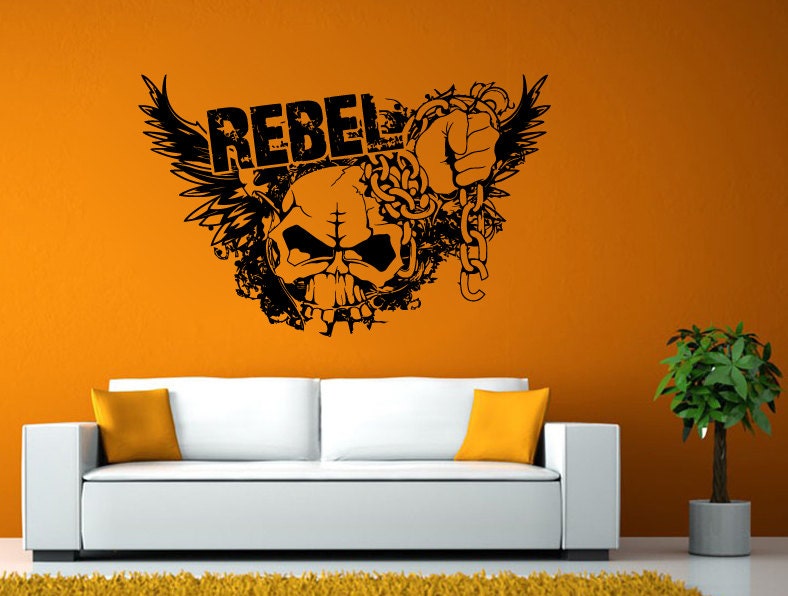 Rebel Skull Head Hand Holding Chain Wall or Window Sticker Decal Vinyl Fathead Mural Decor L1970