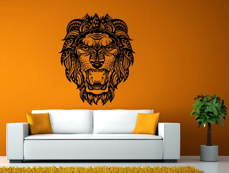 Tribal Lion Head Predator Jungle Cat Animal Wall or Window Sticker Decal Vinyl Fathead Mural Decor L1984