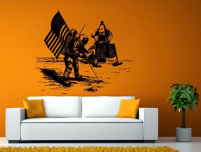 America First Man Moon Space Walk Nasa Shuttle Wall or Window Sticker Decal Vinyl Fathead Mural Decor L2000