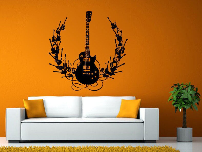 Music Electric Guitar Instrument Rock Band Artist Musical Wall or Window Sticker Decal Vinyl Fathead Mural Decor L2006