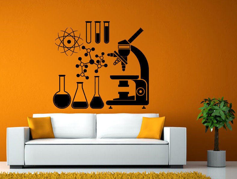 School Microscope Science Scientist Chemical Chemistry Atom Beaker Wall or Window Sticker Decal Vinyl Fathead Mural Decor L2023