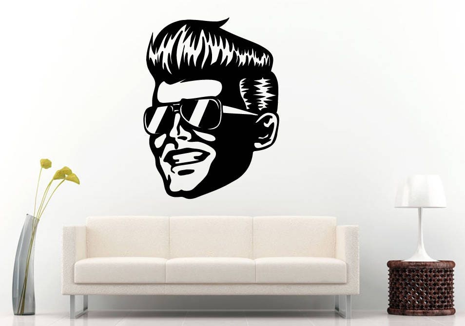 Retro Cool Dude Sunglasses Shades Haircut Style Boy Guy Man Wall Window Vehicle Sticker Decal Vinyl Mural Decor Art L2079