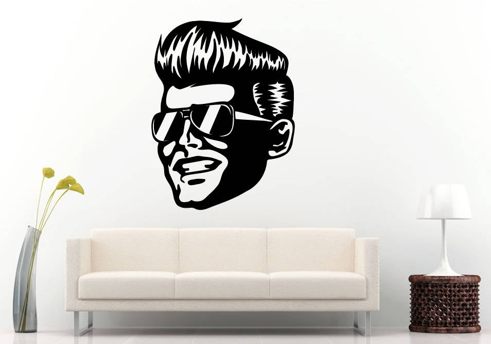 Retro Cool Dude Sunglasses Shades Haircut Style Boy Guy Man Wall Window Vehicle Sticker Decal Vinyl Mural Decor Art L2079
