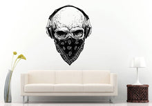 Load image into Gallery viewer, Skull Headphones Bandanna Gangster Wall Window Vehicle Sticker Decal Vinyl Mural Decor Art L2080