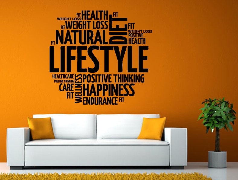 Healthy Natural Lifestyle Health Endurance Weight Loss Happiness Words Motivation Diet Wall Stickers Decals Vinyl Mural Decor Art L2096