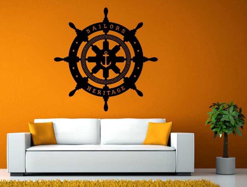 Ships Boat Yacht Steering Wheel Sailor Heritage Nautical Wall Stickers Decals Vinyl Mural Decor Art L2097