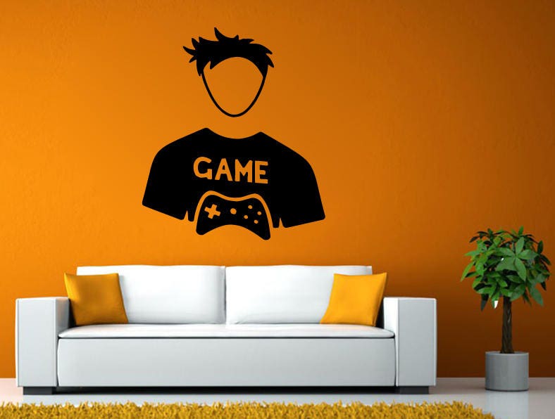 Boy Gamer Controller Joystick Game T-Shirt Wall Stickers Decals Vinyl Mural Decor Art L2100
