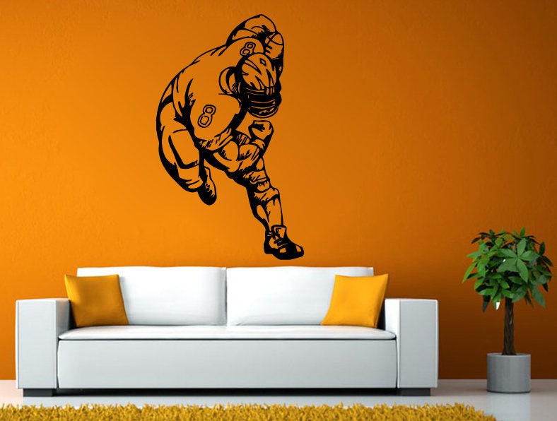 Football Player Running Ball American Sports Hero Wall Stickers Decals Vinyl Mural Decor Art L2107