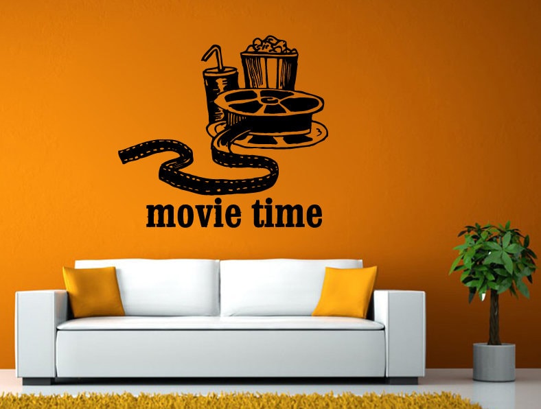 Movie Time Film Cinema Motion Picture Pop Corn Drink Theater Wall Stickers Decals Vinyl Mural Decor Art L2116