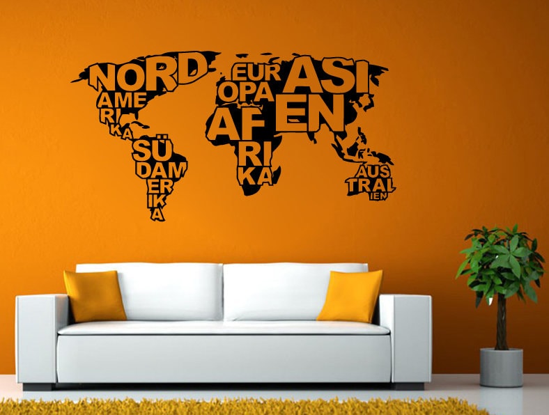 World Map Country Names Continents Wall Window Vehicle Sticker Decal Vinyl Fathead Mural Decor L2054