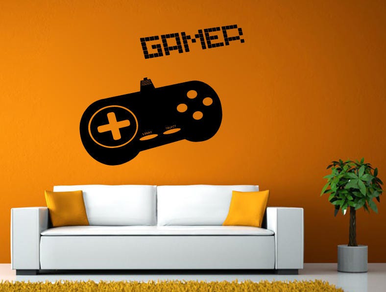 Gamer Joystick Remote Controller Video Games Play Wall Stickers Decals Vinyl Mural Decor Art L2141