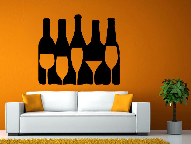 Bottle Wine Glasses Wine Seller Alcohol Bottles Martini Glass Kitchen Dining DIY Wall Stickers Decals Vinyl Mural Decor Art L2144