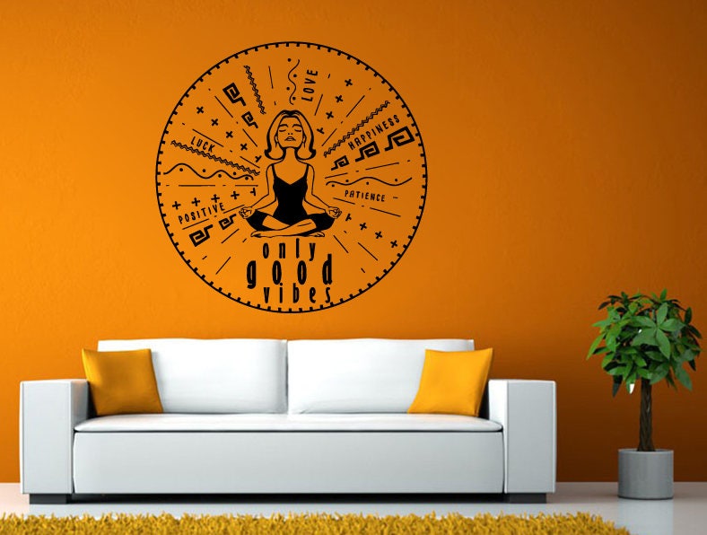 Good Vibes Yoga Meditation Namaste Medallion Lotus Position Pose DIY Wall Stickers Decals Vinyl Mural Decor Art L2156