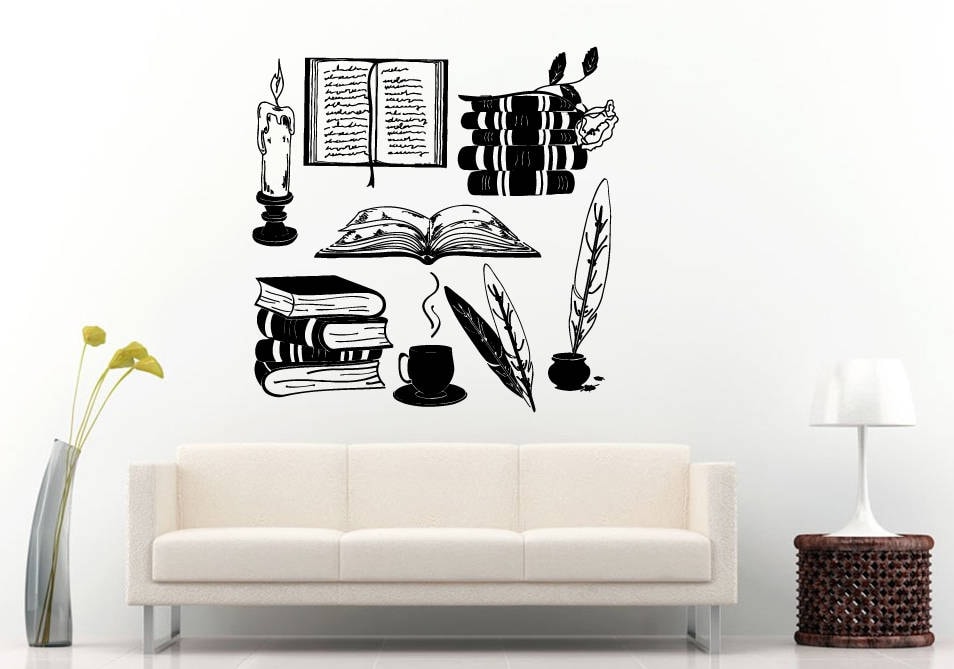 Learning Books Library Knowledge School College Candle DIY Wall Stickers Decals Vinyl Mural Decor Art L2178