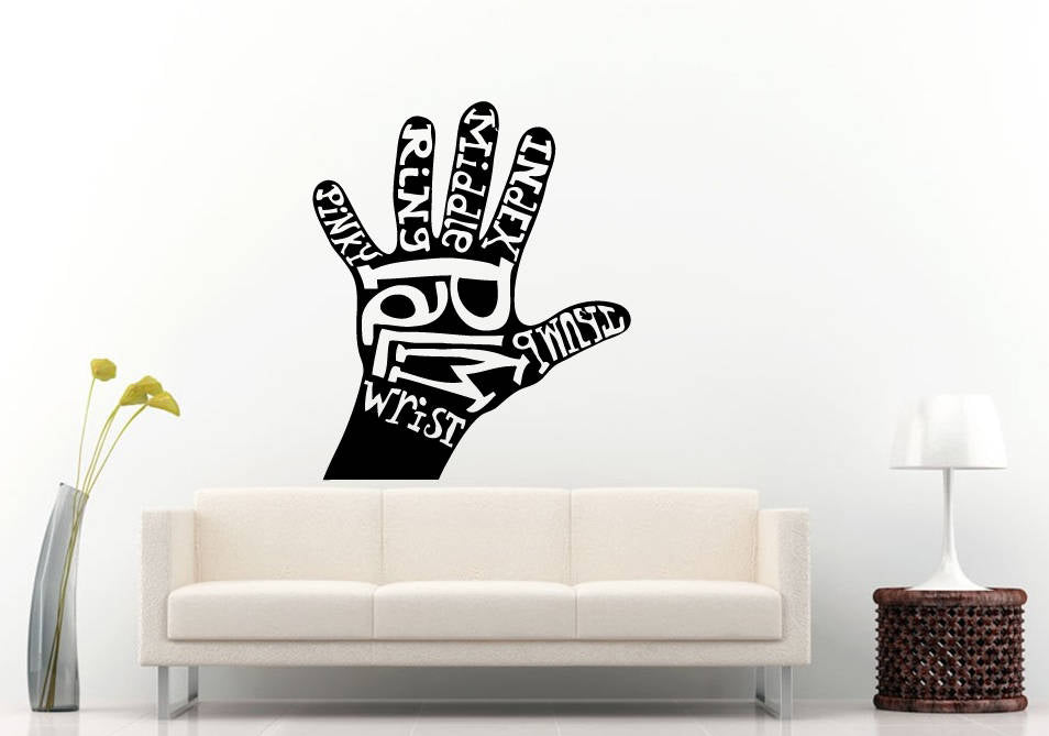 Palm Wrist Thumb Pinky Ring Middle Index Fingers Hand Body Words DIY Wall Stickers Decals Vinyl Mural Decor Art L2179