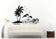 Load image into Gallery viewer, Beach Palm Trees Island Dolphins Ocean Sea Waves Summer Vacation Travel DIY Wall Stickers Decals Vinyl Mural Decor Art L2181