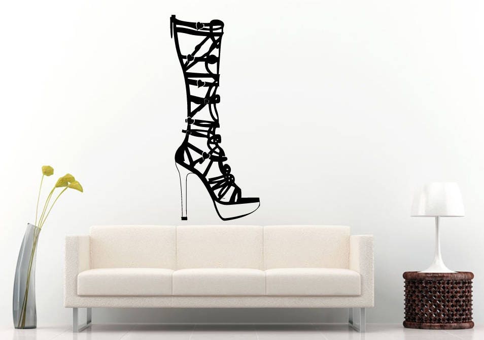 Woman Hill Shoe Tall Straps Style Fashion DIY Wall Sticker Decal Vinyl Mural Decor Art L2192