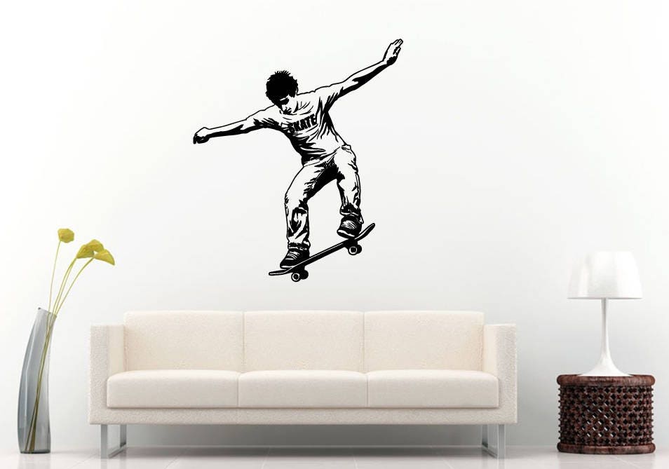 Skater Skate Boarder Jumping Trick Stunt Extreme Sport Boys Kids Children Room DIY Wall Sticker Decal Vinyl Mural Decor Art L2193