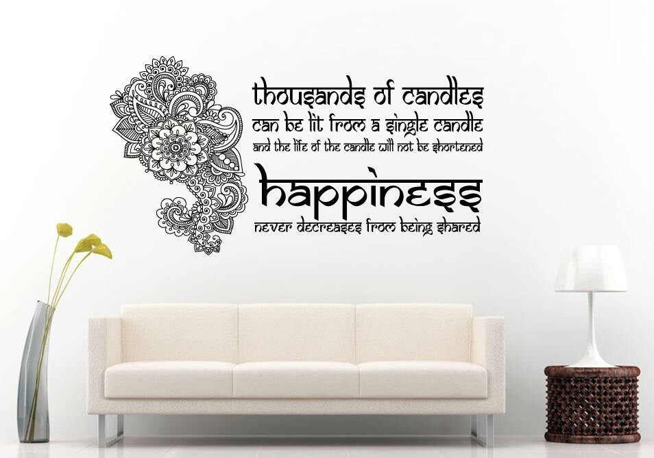 Henna Paisley Happiness Yoga Namaste Mandala Quote Saying DIY Wall Sticker Decal Vinyl Mural Decor Art L2194