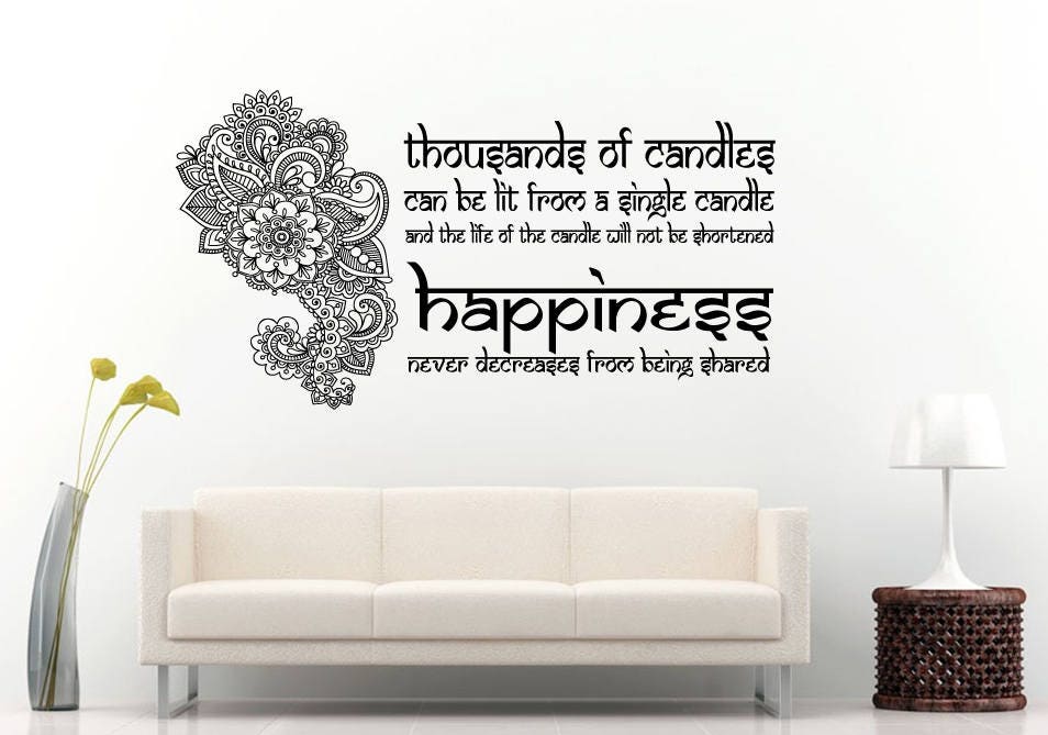 Henna Paisley Happiness Yoga Namaste Mandala Quote Saying DIY Wall Sticker Decal Vinyl Mural Decor Art L2194