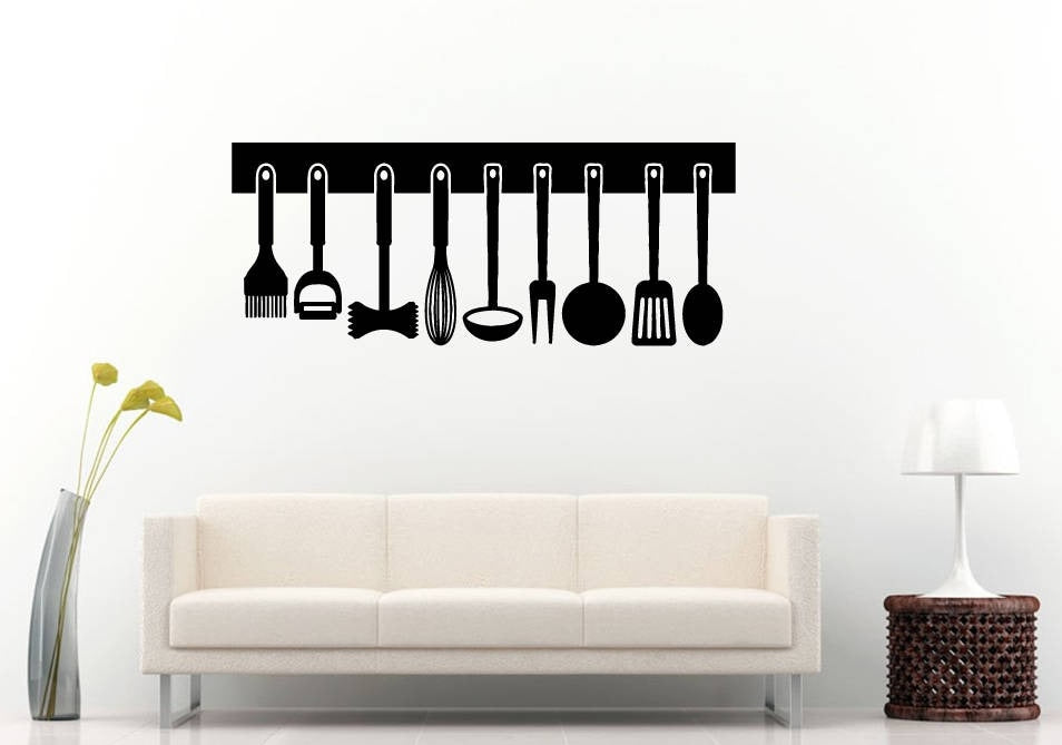 Kitchen Restaurant Utensils Culinary Chief Cook Tools Cooking DIY Wall Sticker Decal Vinyl Mural Decor Art L2198