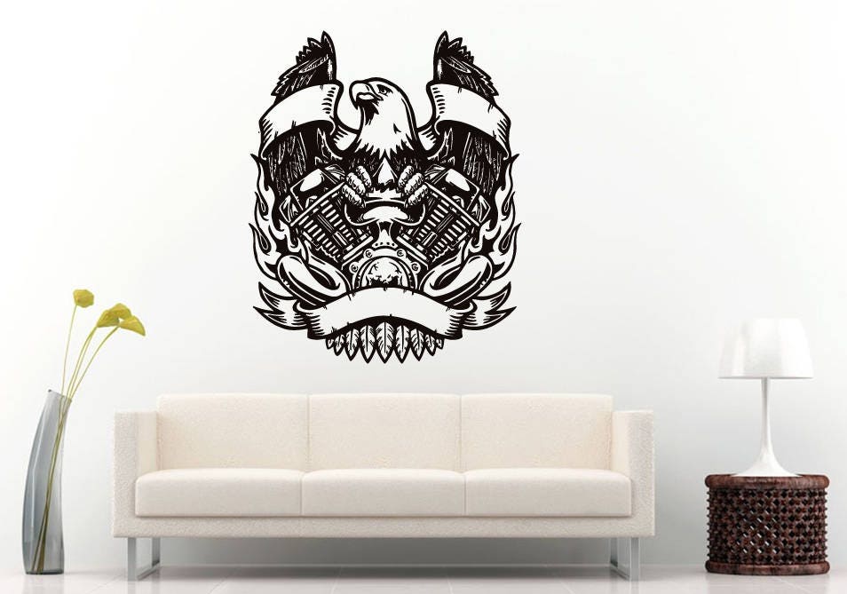 Eagle Engine Pistons Wings Bird Car Automotive Garage Mechanic Shop DIY Wall Sticker Decal Vinyl Mural Decor Art L2201