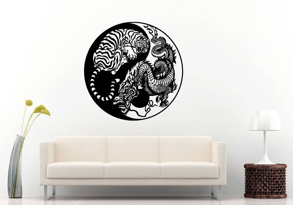 Yin Yang Tiger Against Dragon Namaste Yoga Mandala Om DIY Wall Sticker Decal Vinyl Mural Decor Art L2213