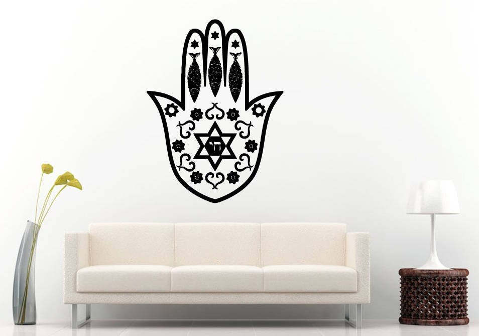 Hamsa Hand Amulet Jewish Religion Arabic Mandala Henna Mehndi Namaste Om Meditation Wall Sticker Decal Vinyl Mural Decor Art L2219