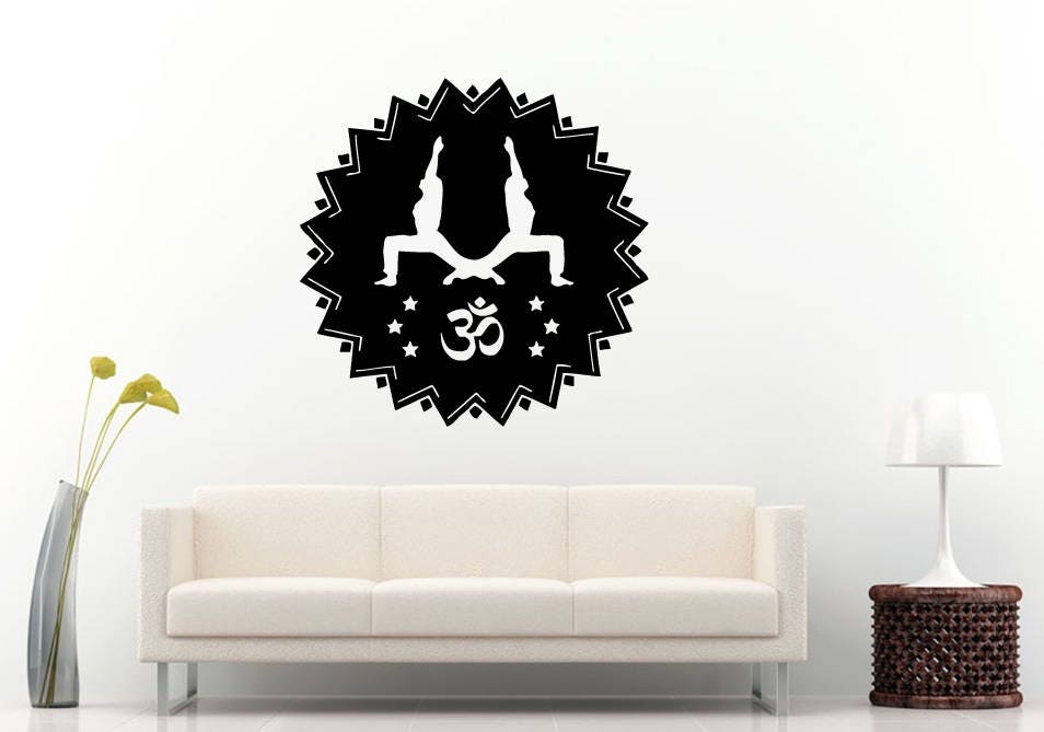 Yoga Two People Pose Mandala Henna Mehndi Namaste Om Meditation Wall Sticker Decal Vinyl Mural Decor Art L2225