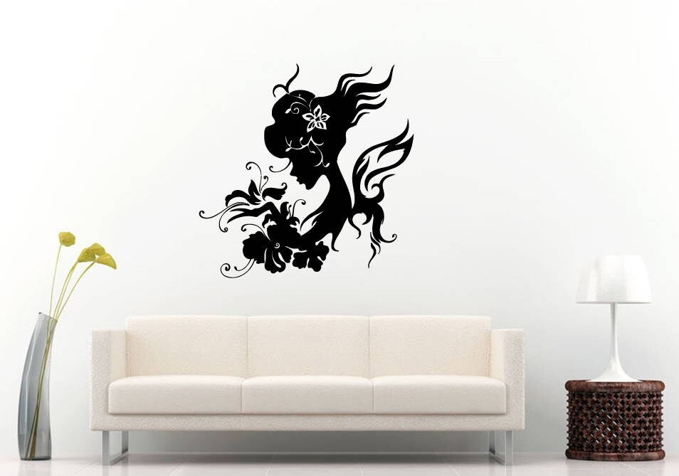 Beautiful Flower Girl Hair Salon Beauty Shop Women Fashion Wall Sticker Decal Vinyl Mural Decor Art L2255
