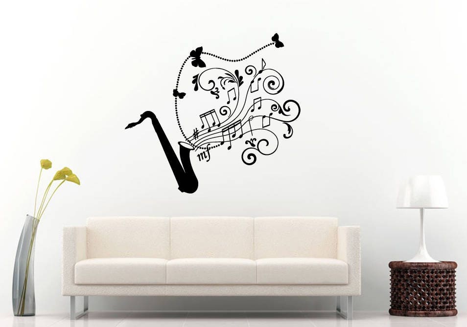 Saxophone Butterfly's Flowers Music Instrument Band Jazz Blues Wall Sticker Decal Vinyl Mural Decor Art L2260